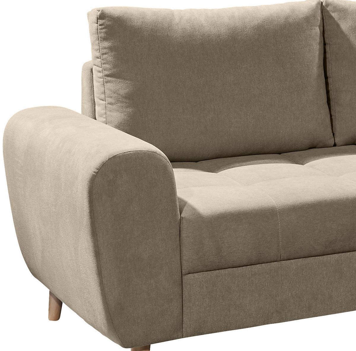 Ecksofa Mit Holzfüßen + Kissen Alice, Webstoff - Sandfarben/Kieferfarben, KONVENTIONELL, Holzwerkstoff/Textil (175/249cm) - MID.YOU