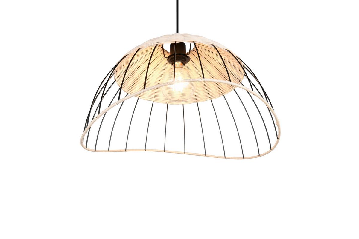 Hängeleuchte Sandrine Naturfarben Schwarz D: 48 cm - Schwarz/Naturfarben, Design, Holz/Metall (48/150cm)