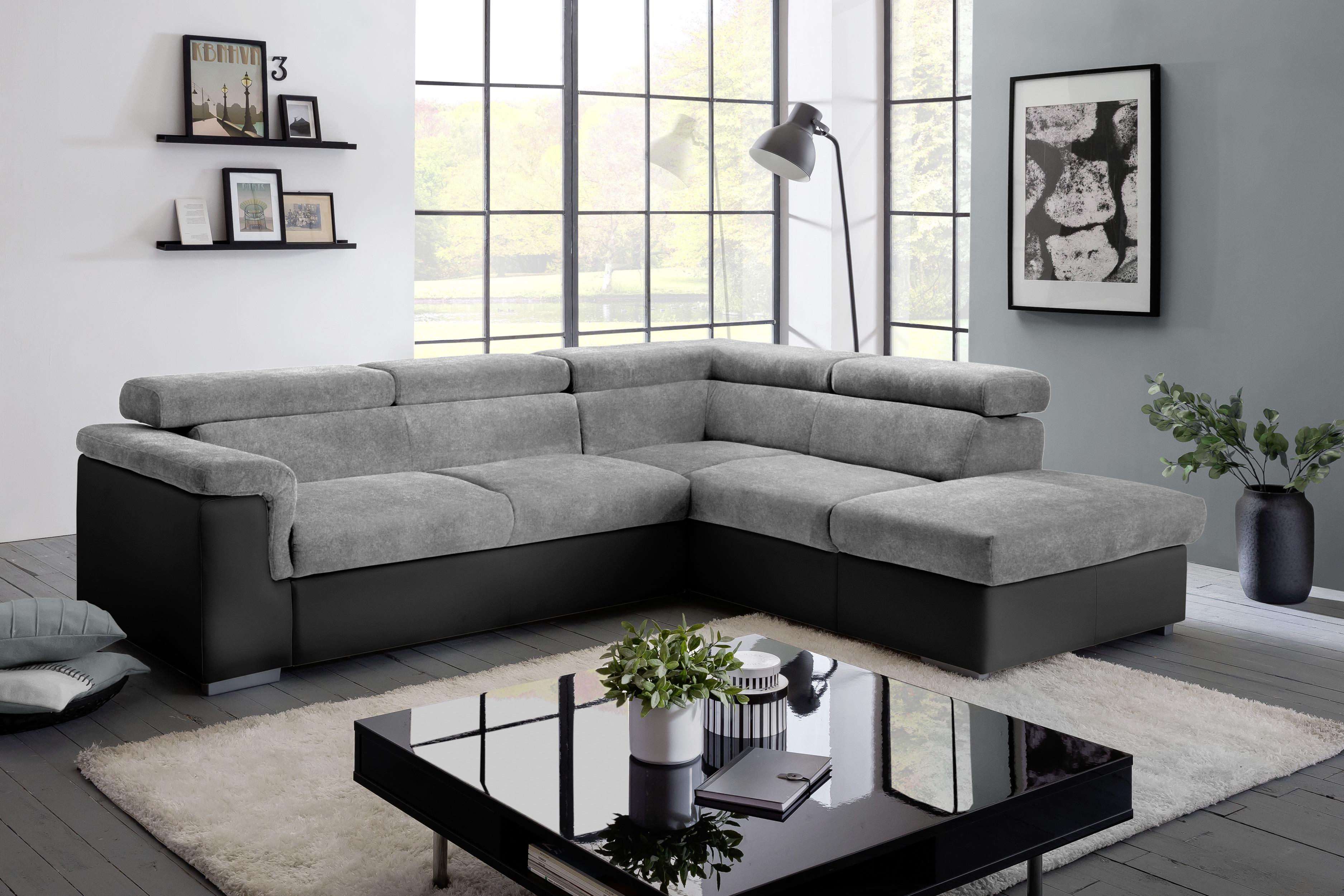 Sedací Souprava Milla Šedá/černá Pravý Roh - šedá/černá, Basics, dřevo/textil (252/217cm)
