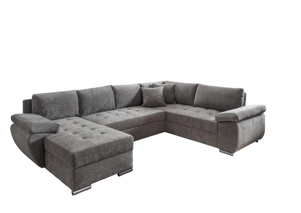 Wohnlandschaft Terana Grau mit Schlaffunktion, Mikrofaser - Chromfarben/Grau, KONVENTIONELL, Textil (157/305/219cm) - Livetastic
