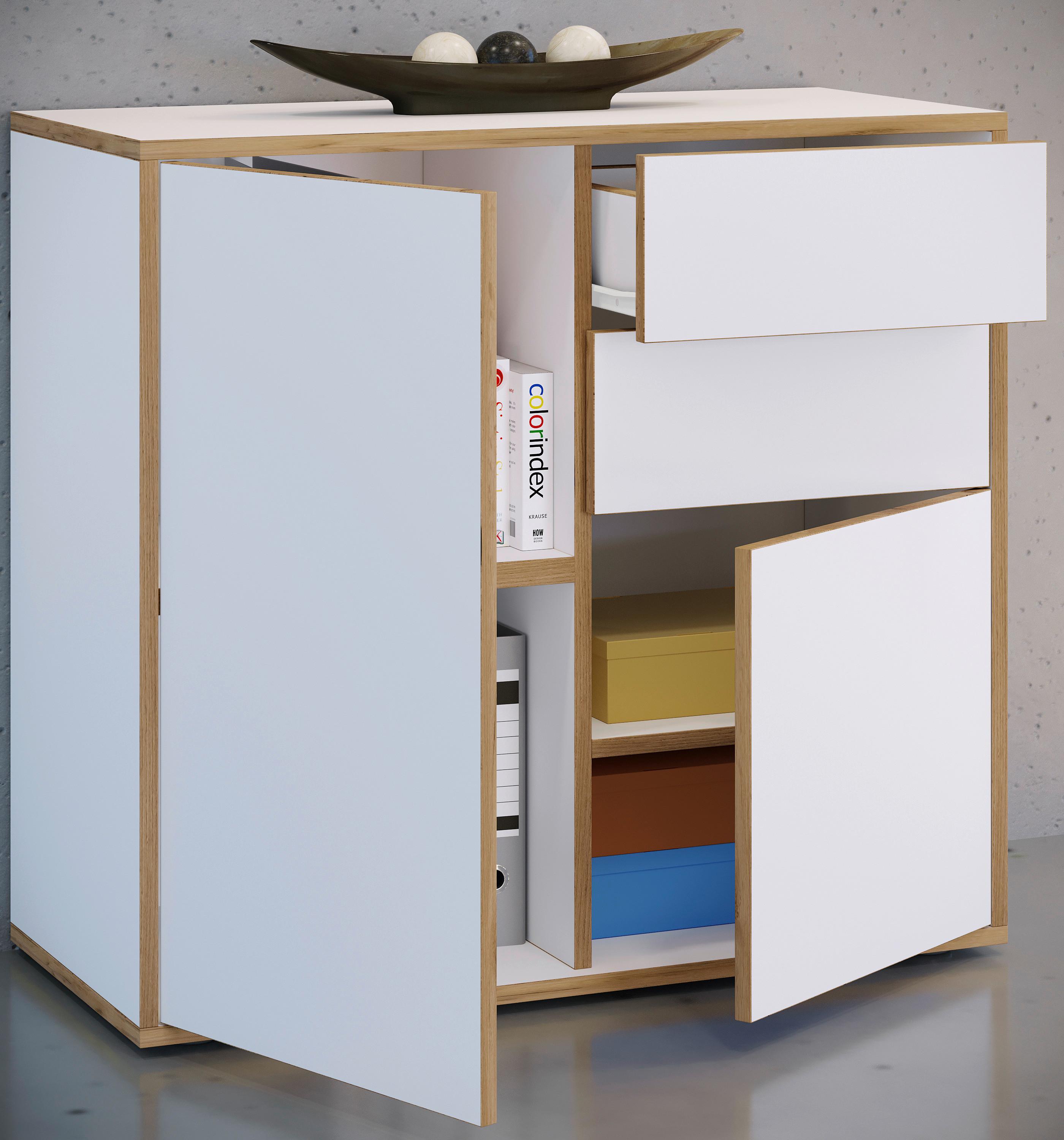 Kommode Salia Weiß, Honigeiche Dekor B: 79cm - Honigeiche/Schwarz, Design, Holzwerkstoff (79/74/33cm) - MID.YOU