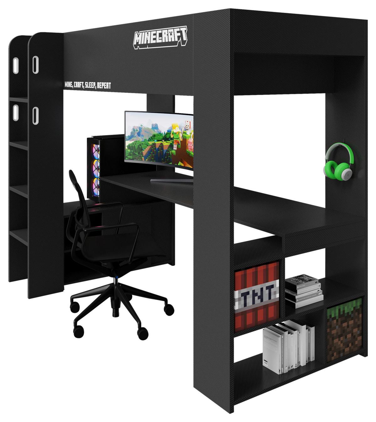 Hochbett Minecraft - Schwarz, MODERN, Holz/Holzwerkstoff (90/200cm) - Minecraft