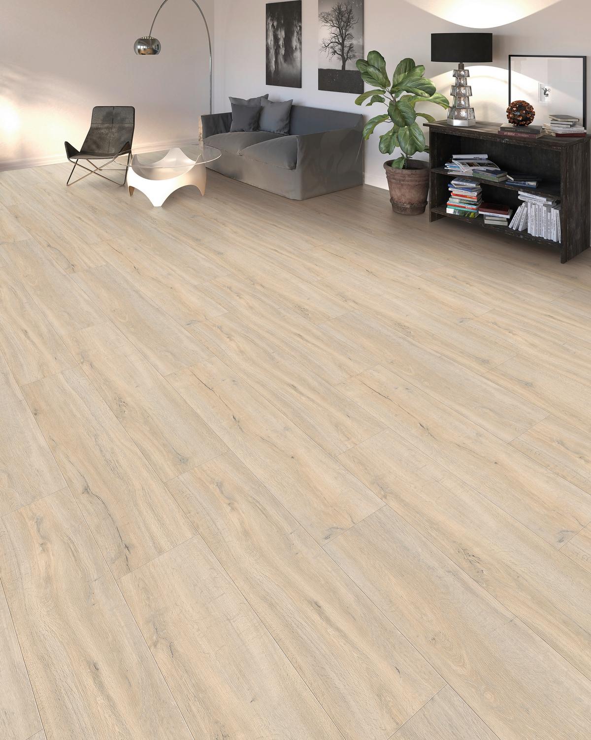 Vinylboden Eiche Sandfarben Landhausdiele Klick-Vinyl - Sandfarben, Design, Holzwerkstoff (128.2/23.5/0.65cm) - Living by HARO