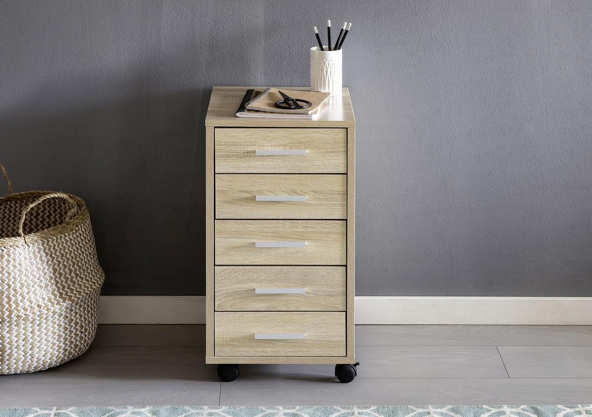 Rollcontainer Eiche Dekor Lisa 33x63x38 cm - Eichefarben, KONVENTIONELL, Holzwerkstoff/Kunststoff (33/63/38cm) - MID.YOU