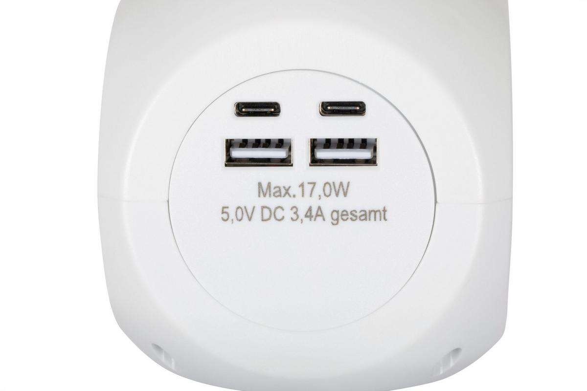 Multistecker Nua - Weiß, KONVENTIONELL, Kunststoff/Metall (7,9/7,9/8cm) - Ondega