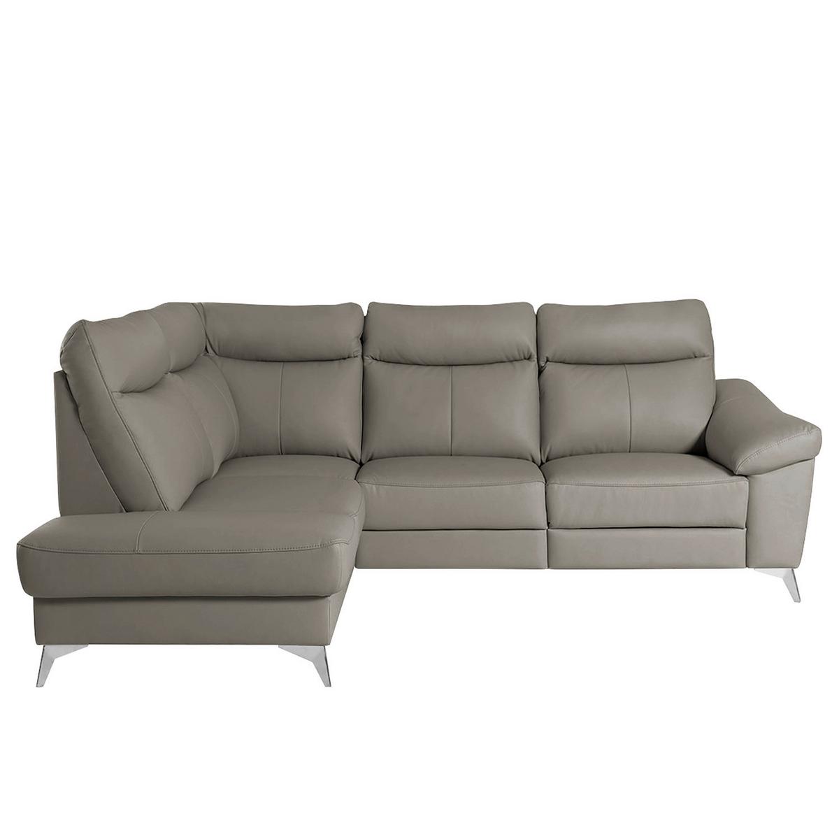 Ecksofa Luna Teilleder Schlammfarben 194x242 - Chromfarben/Schlammfarben, Design, Leder/Textil (194/242cm) - Livetastic