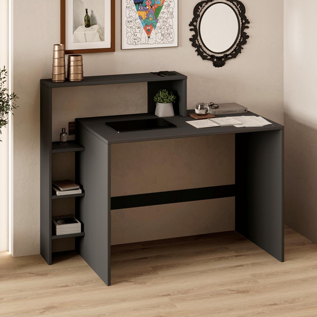 Schreibtischkombination Amber Anthrazit L: 150cm - Anthrazit, Design, Holzwerkstoff (150/55/96cm) - Livetastic