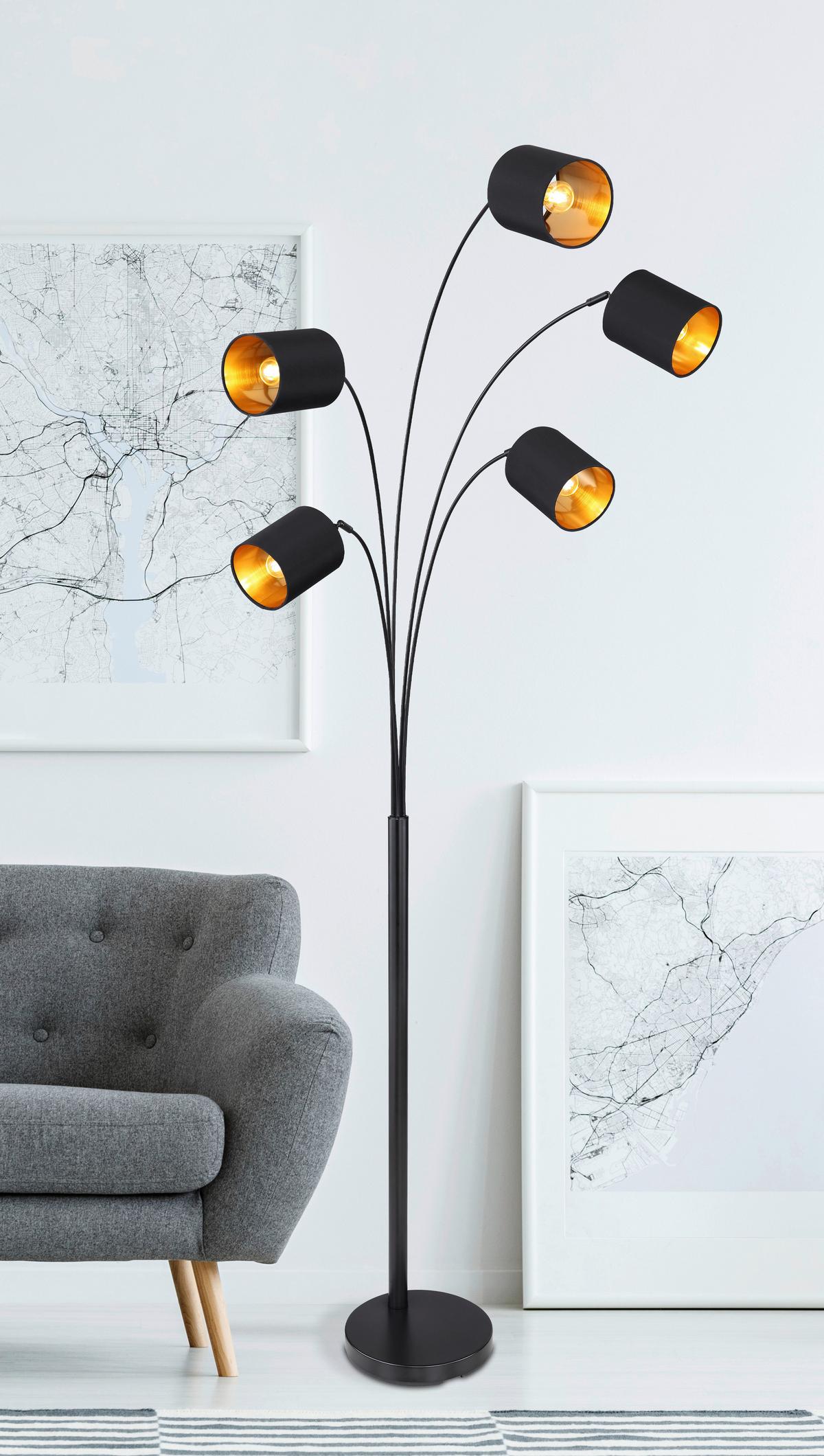 Stehleuchte Schwarz/Goldfarben mit Fußschalter - Goldfarben/Schwarz, Design, Kunststoff/Textil (74/70/204cm) - Globo