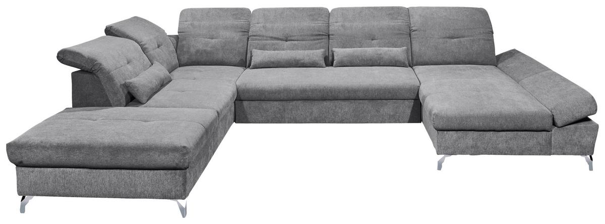 Ecksofa Melfi Dunkelgrau U: 245 cm - Dunkelgrau/Silberfarben, MODERN, Textil (245/350/168cm) - MID.YOU