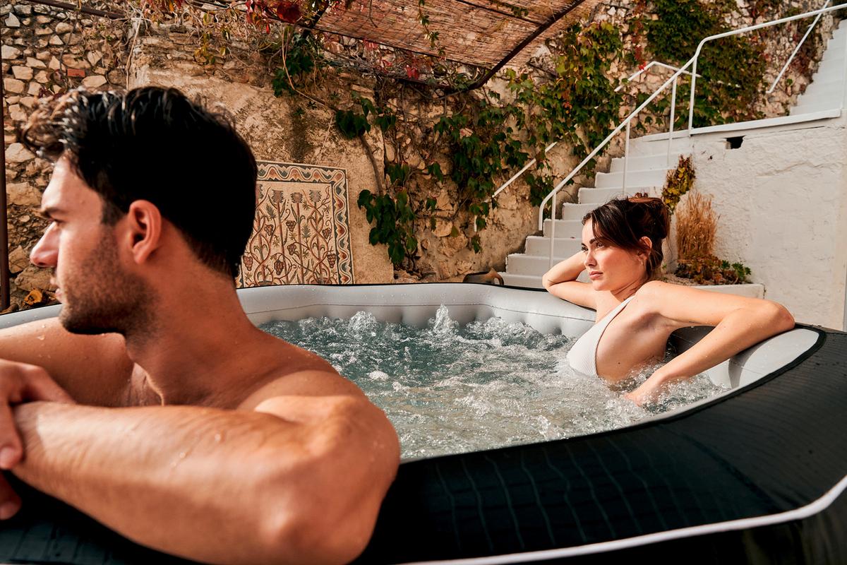 Whirlpool Aufblasbar Netspa Python 185x185x70 Cm - Schwarz/Grau, Basics, Kunststoff/Metall (185/70cm)