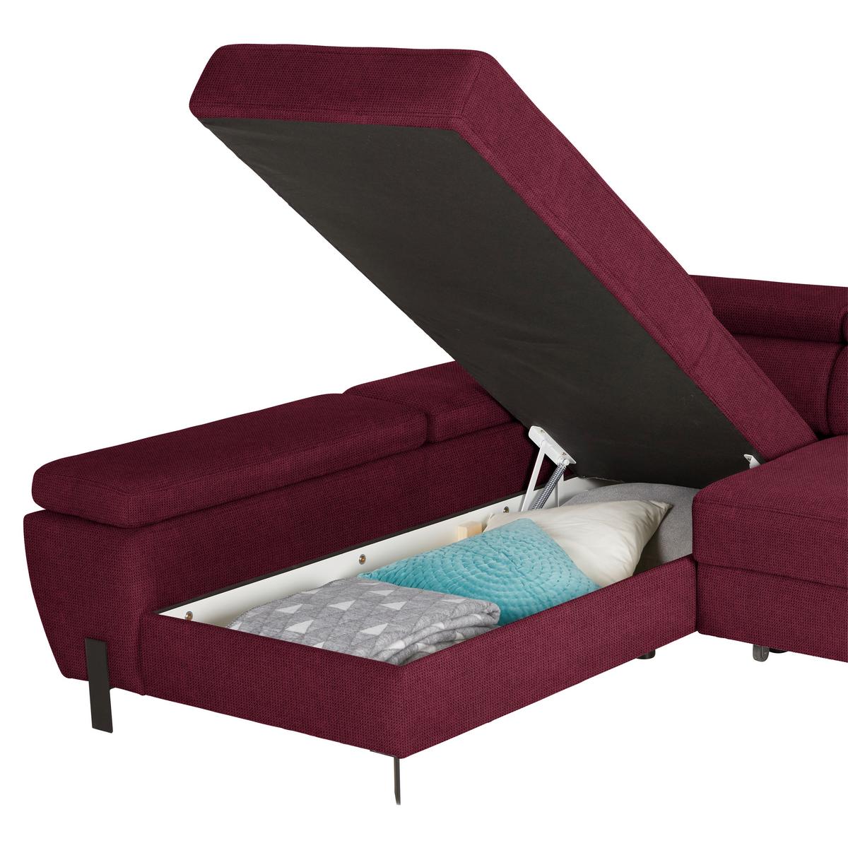Rohová sedačka MILNA, levá, bordeaux - bordeaux/černá, Moderní, kov/textil (189/90/277cm) - Mömax