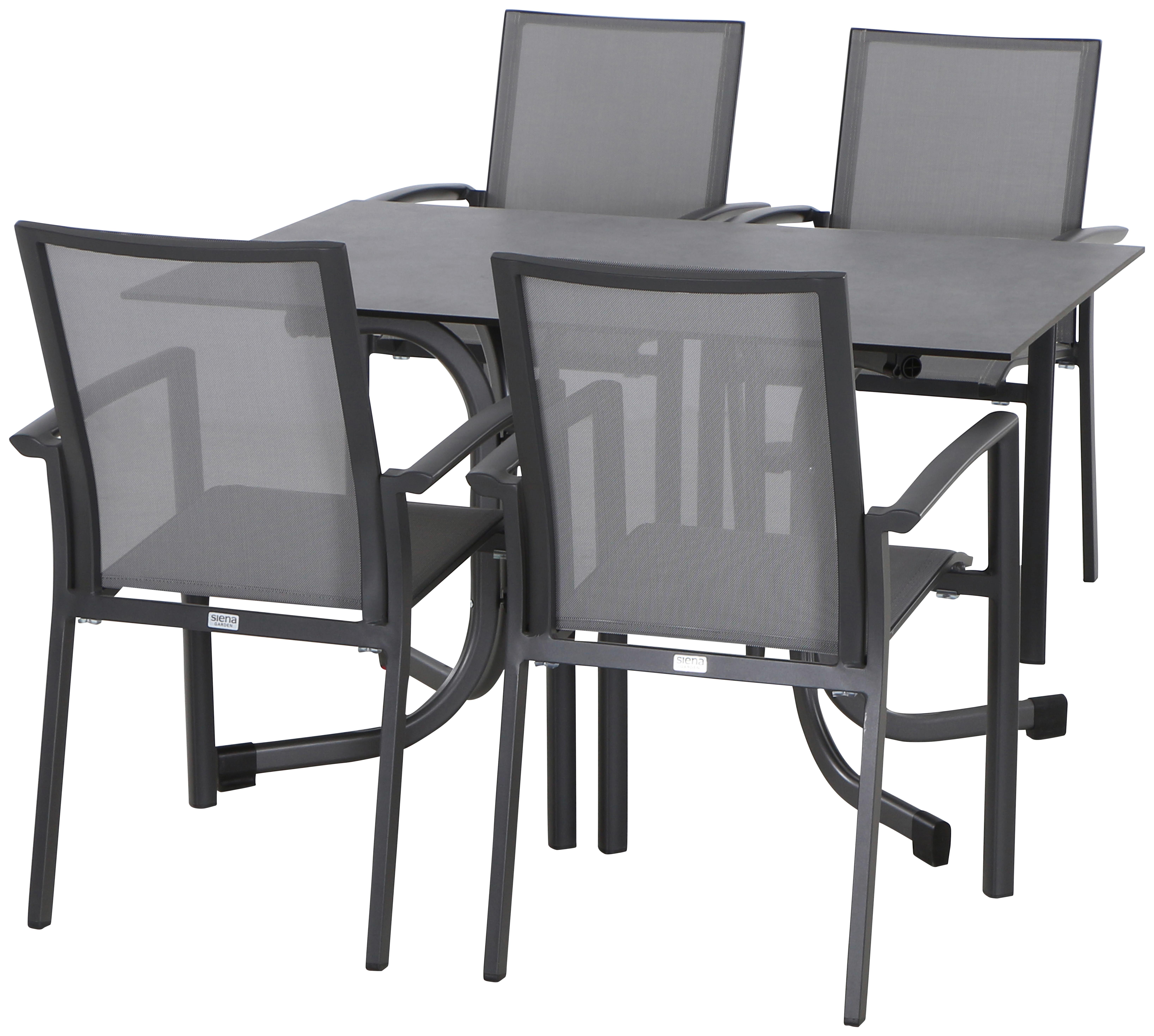 Gartengarnitur Velia 5-Teilig Metall/Textil - Anthrazit/Alufarben, KONVENTIONELL, Keramik/Textil - Siena Garden