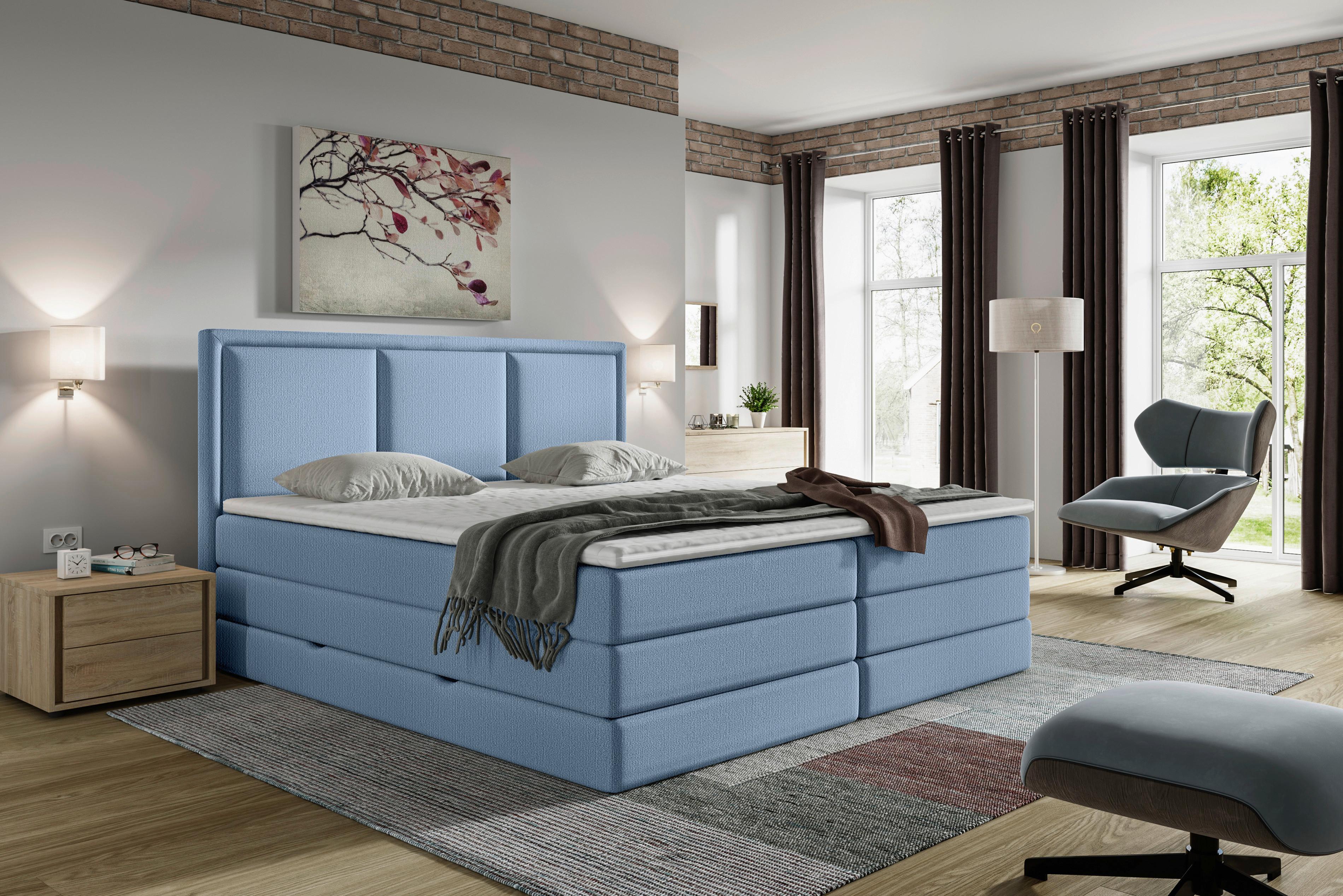 Boxspringbett Mit Topper 160x200 Cm Swing K - Blau, Design, Textil (160/200cm) - MID.YOU