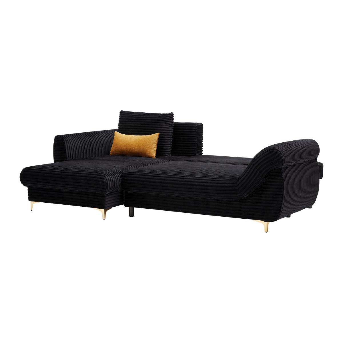 Sedačka Alantis Lux, levá, černá / zlatá - černá/barvy zlata, Lifestyle, kov/dřevo (175/263cm) - Mömax