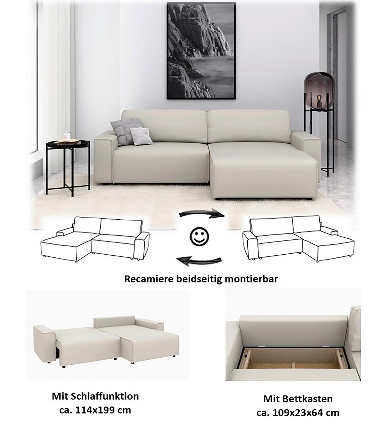 Ecksofa Chance Sandfarben S: 265x164 cm - Sandfarben/Schwarz, MODERN, Textil (265/164cm) - Trendmanufaktur