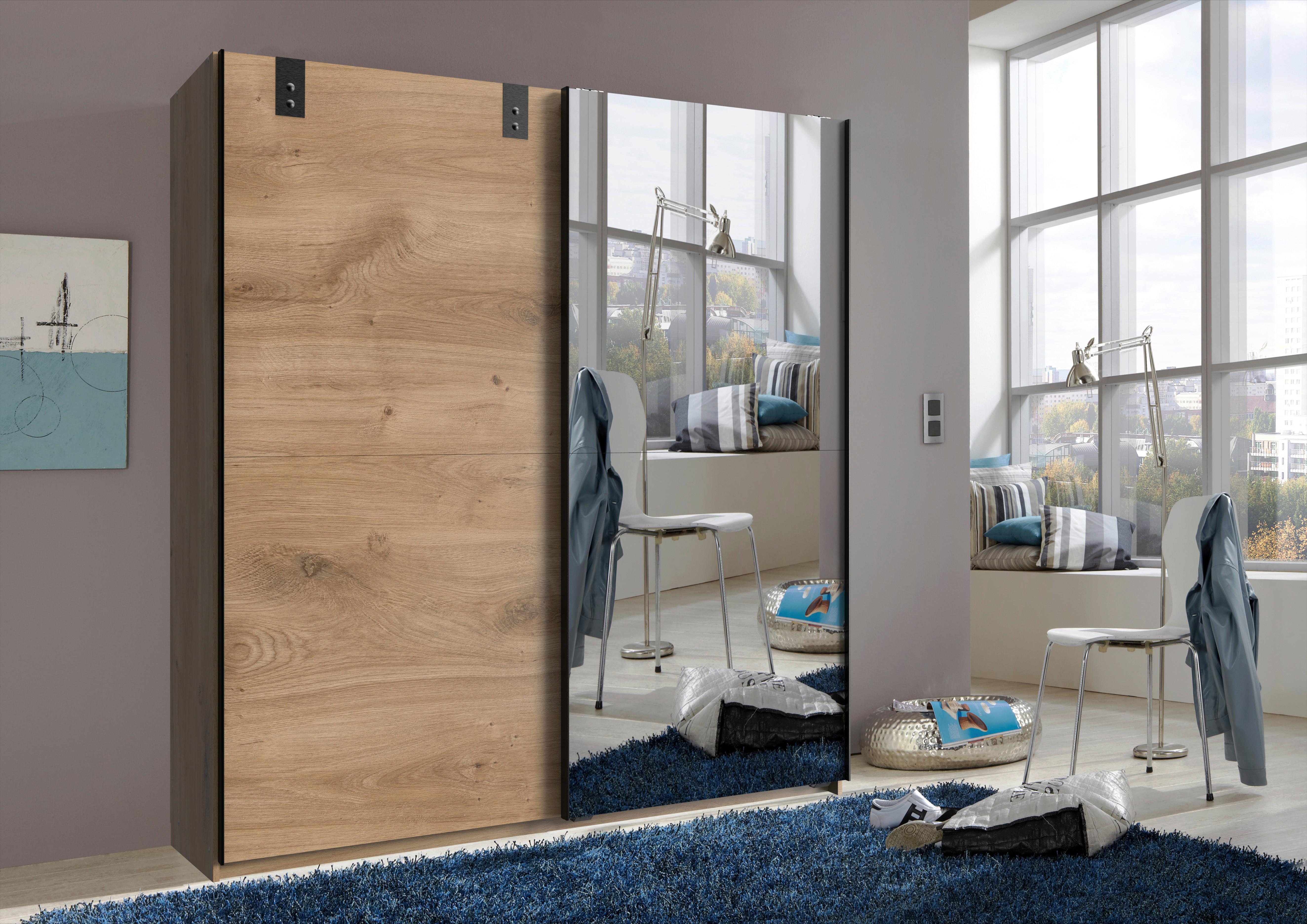 Schwebetürenschrank B: 180cm Cardiff Eiche Dekor - Eichefarben, Basics, Holzwerkstoff (180/198/64cm) - MID.YOU