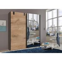 Schwebetürenschrank + Spiegel B: 135 cm Cardiff, Eiche Dekor - Eichefarben/Silberfarben, Basics, Holzwerkstoff (135/198/64cm) - MID.YOU