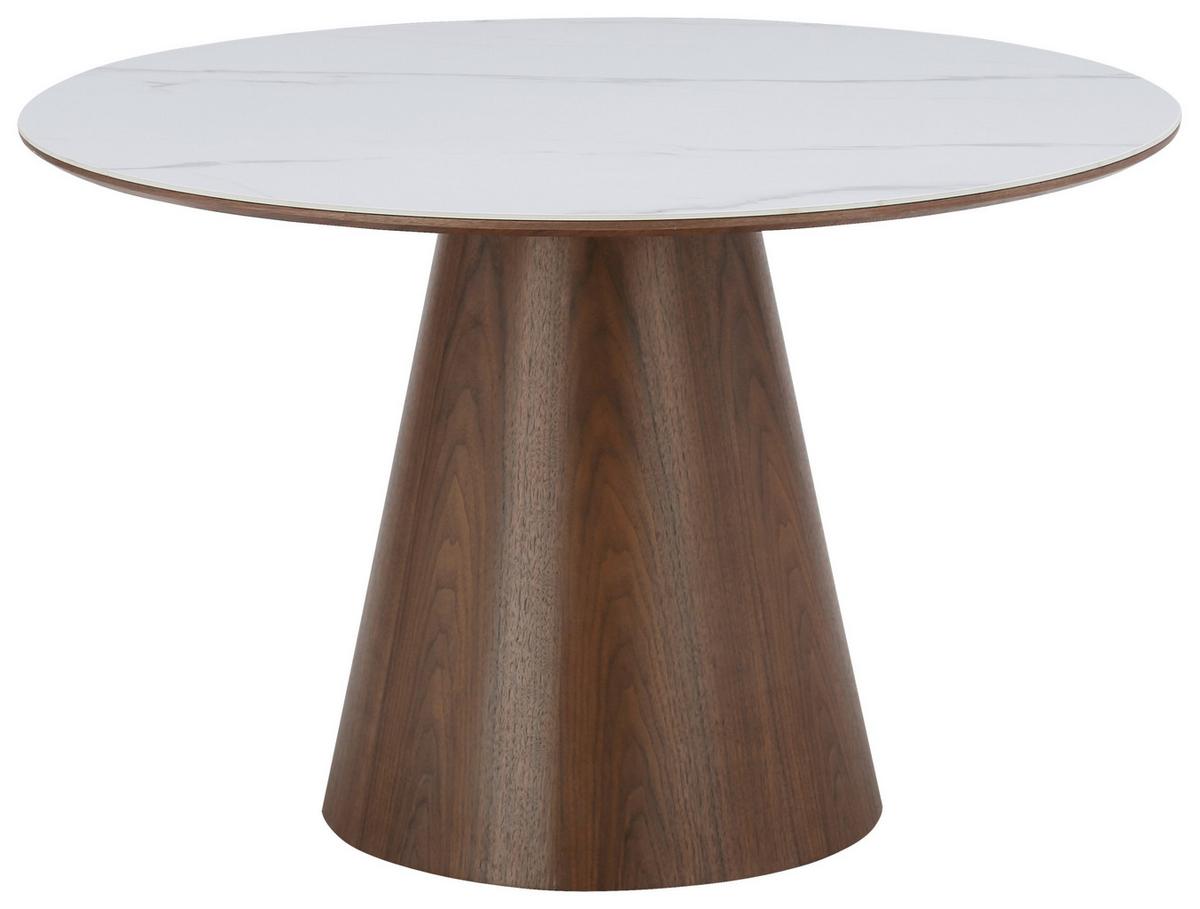 Esstisch Aiden Keramikplatte Weiß, B: 120 - Walnussfarben/Weiß, MODERN, Holz/Keramik (120/120/75cm) - MID.YOU