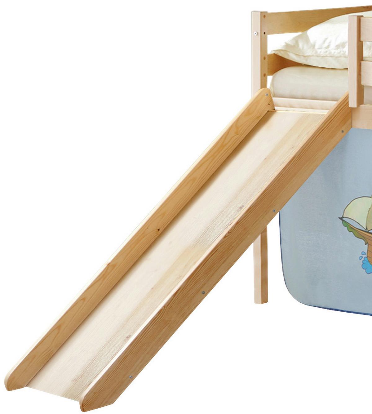 Spielbett Manuel Blau Kiefer Massiv 90 cm Rutsche Leiter - Blau/Kieferfarben, Natur, Holz (90/200cm) - MID.YOU