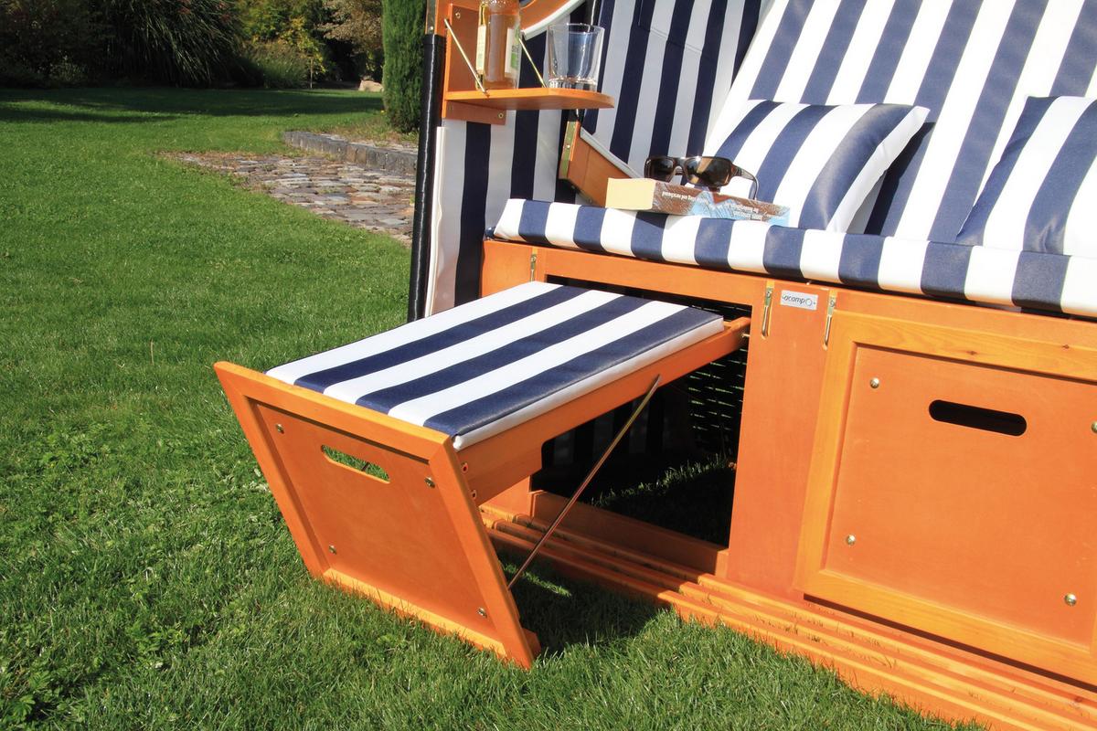 Strandkorb Nordsee Sylt Halblieger 2-Sitzer Blau/Weiß - Blau/Weiß, Basics, Holz/Textil (116/160/72cm) - Acamp