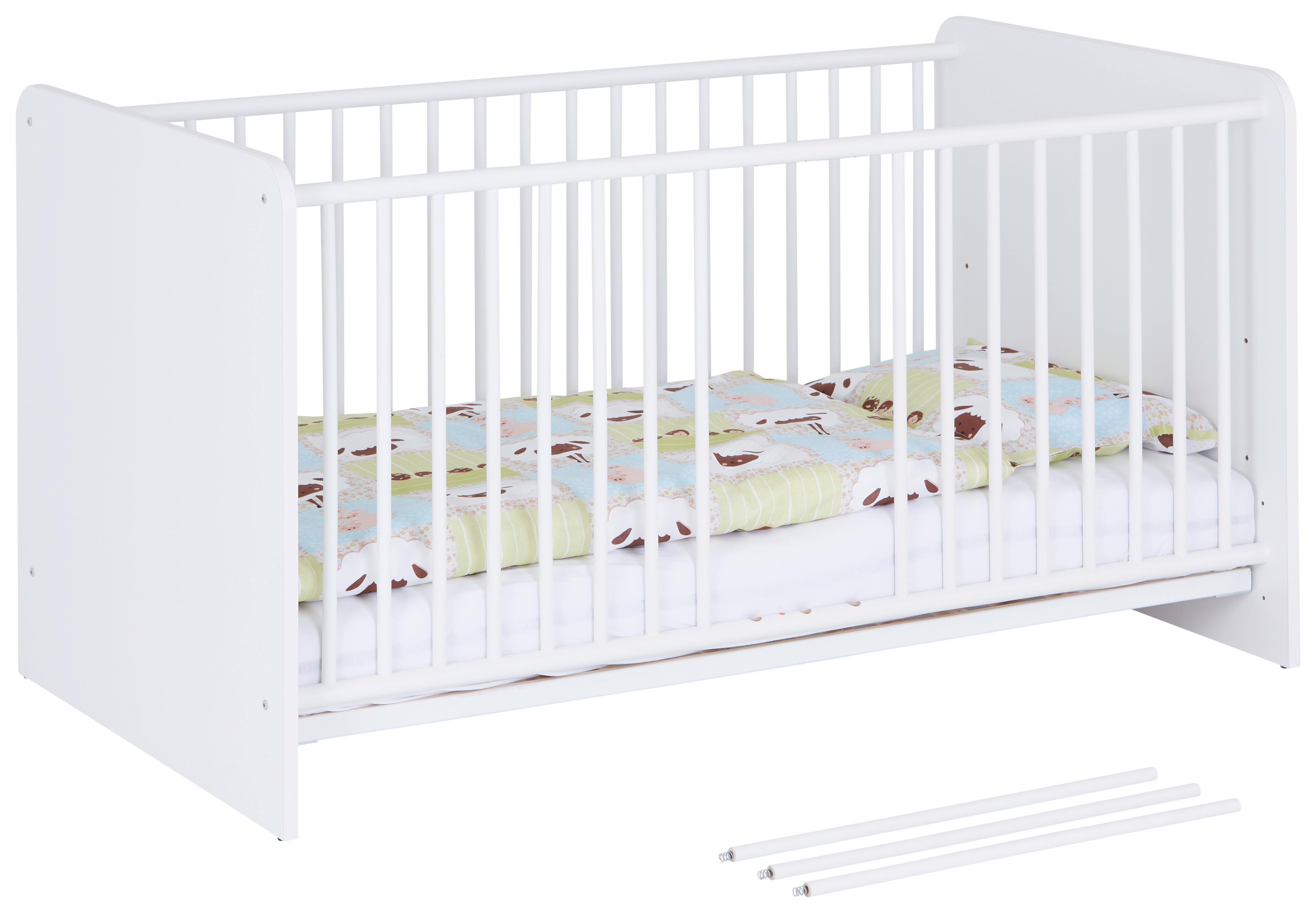 Rácsos Kiságy Alex - fehér, Konventionell, faalapú anyag/fa (82/81/144cm)