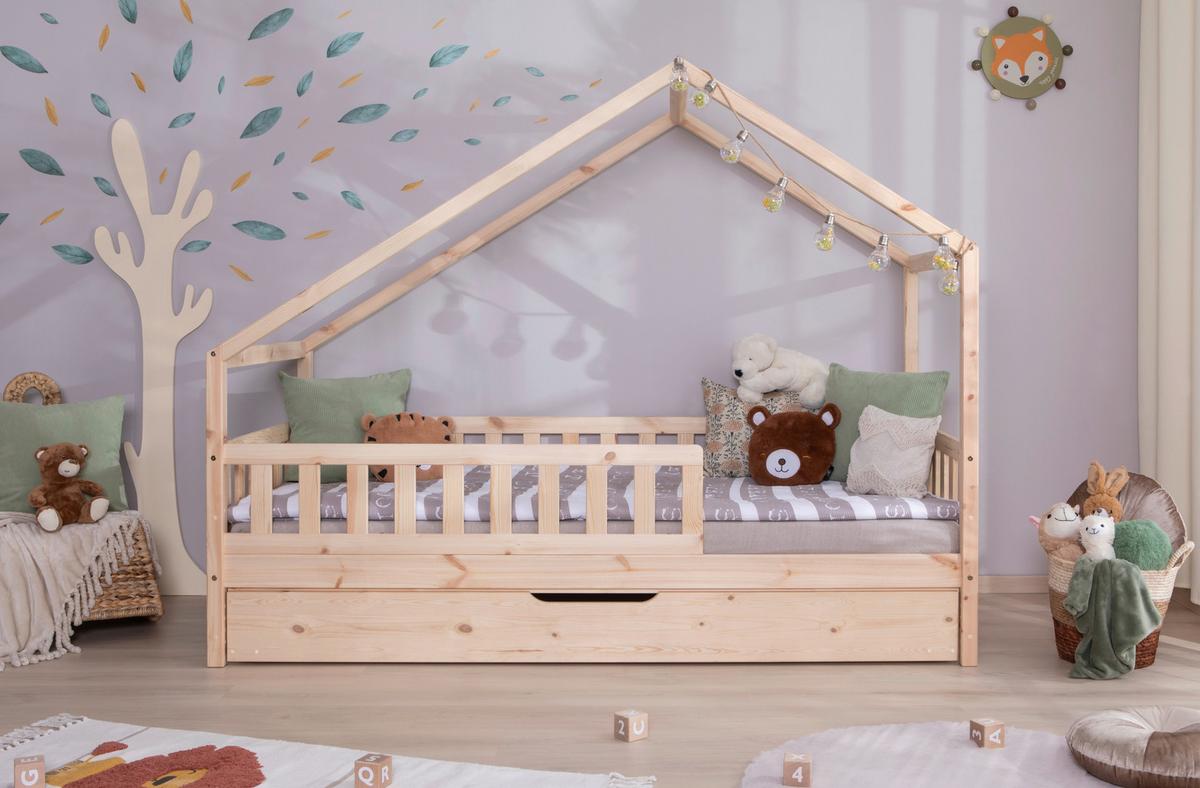 Hausbett Lou Naturfarben B: 90 Cm - Naturfarben/Weiß, MODERN, Holz/Textil (90/200cm) - MID.YOU