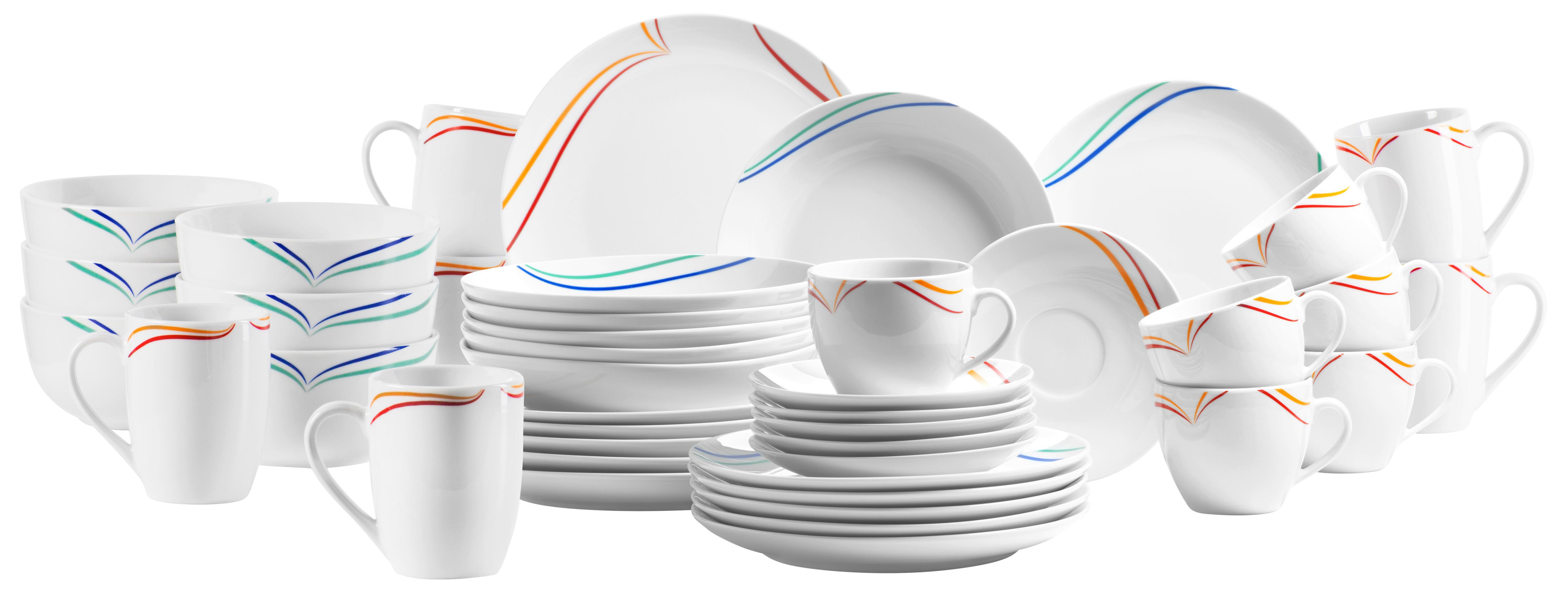 Kombiservice Ciliana Porzellan 6 Personen Geschirr Set - Weiß, Basics, Keramik - Mäser