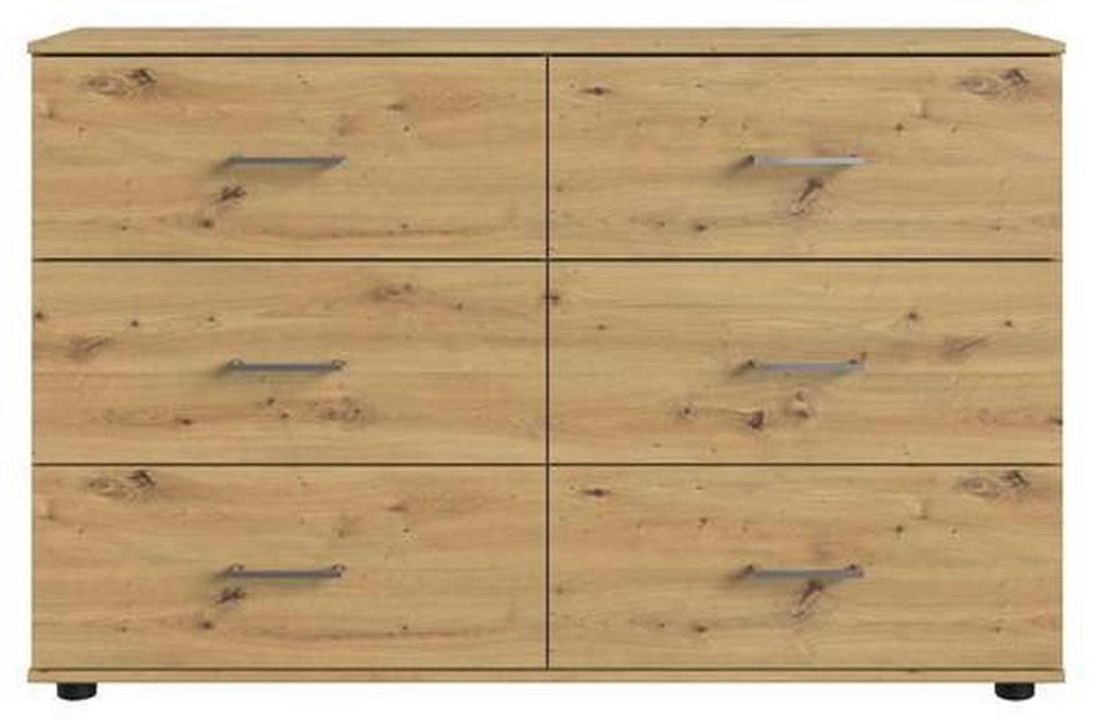 KOMODA ANNA - barvy dubu/barvy chromu, Moderní, kompozitní dřevo/plast (130/83/41cm)