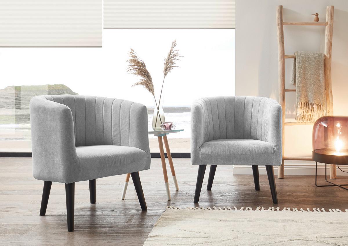 Polstersessel Mit Armlehnen Paul Velours Hellgrau - Hellgrau/Schwarz, Basics, Textil (61/82/58cm) - Livetastic