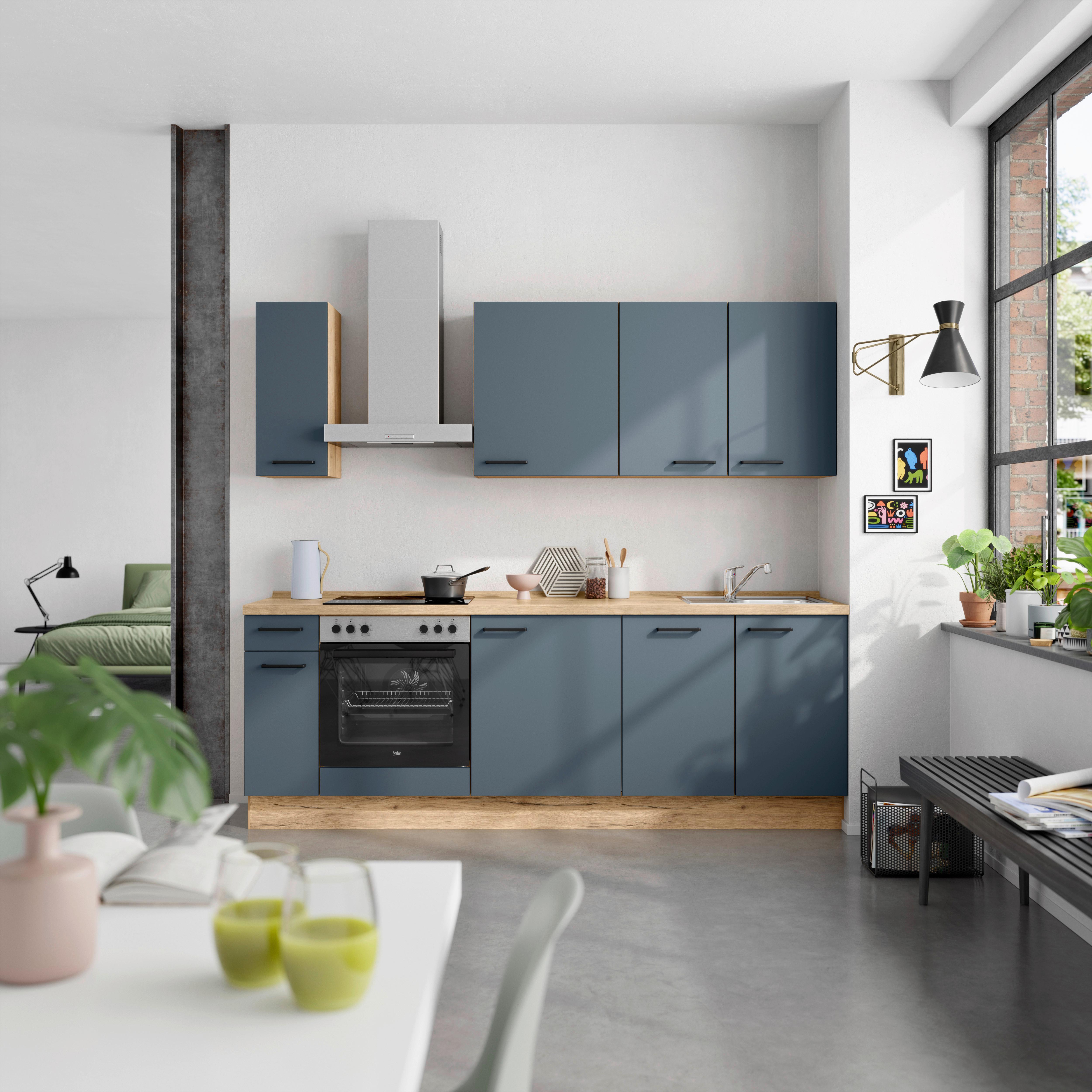 Küchenleerblock Easytouch Low-Line, L9 Links - Blau/Eichefarben, MODERN, Holzwerkstoff (240cm) - Nobilia