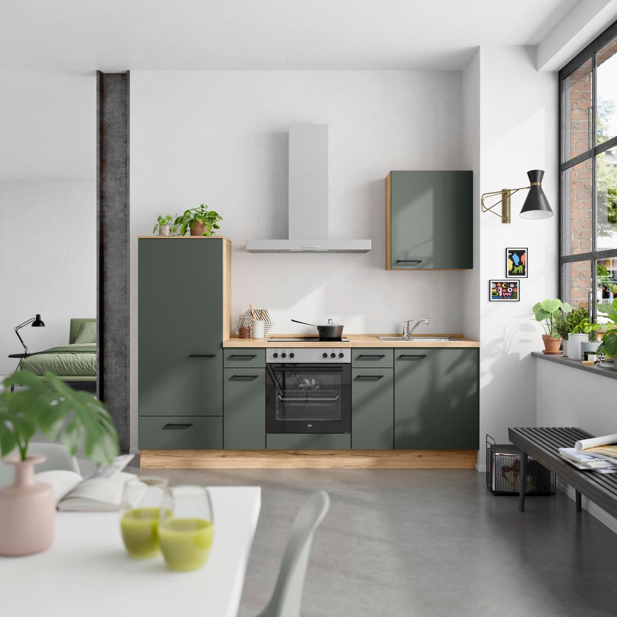 Küchenleerblock Easytouch Low-Line, L2 Links - Dunkelgrün/Eichefarben, MODERN, Holzwerkstoff (240cm) - Nobilia