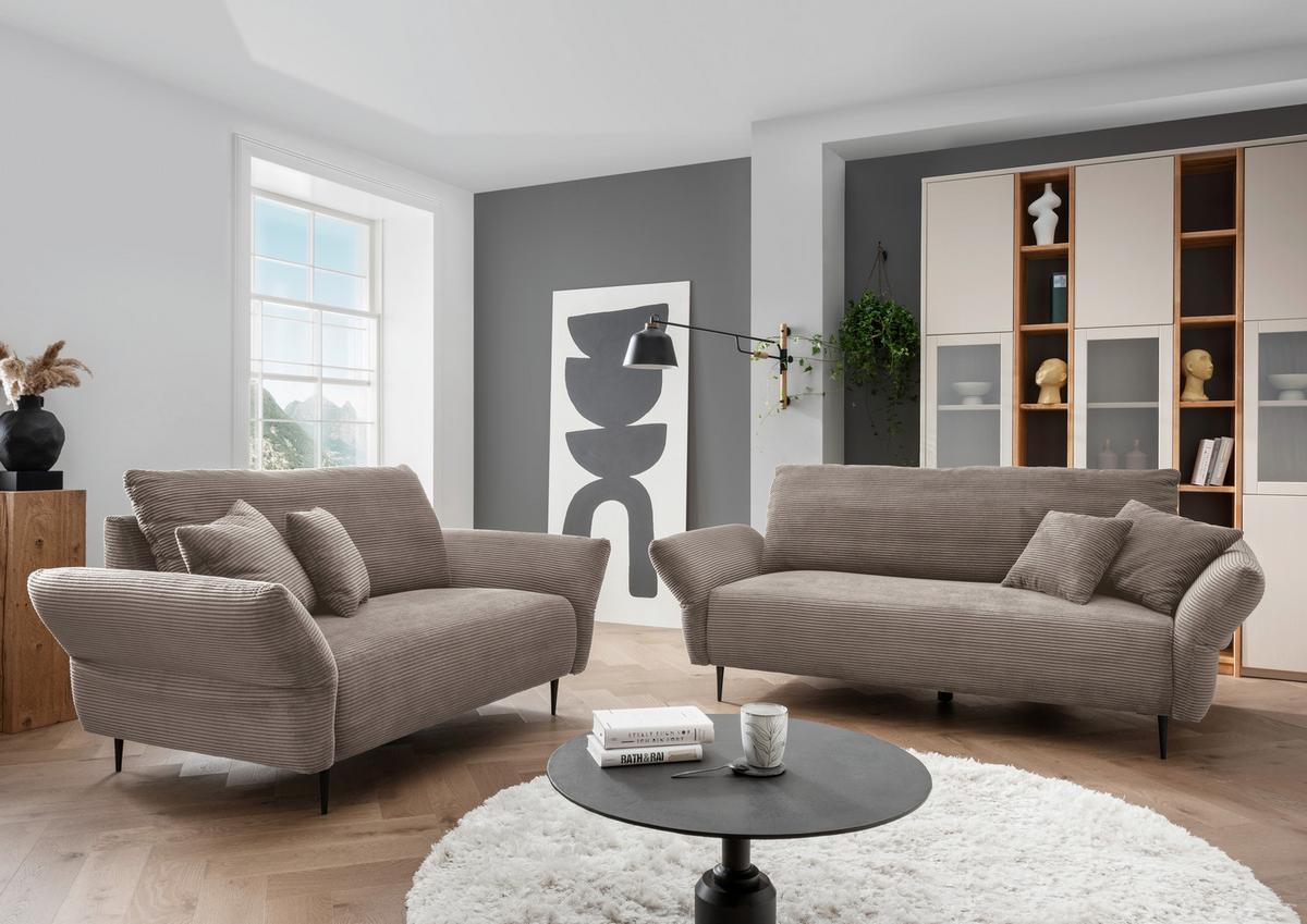 2-Sitzer-Sofa Vanilla Graubraun Cord - Graubraun/Schwarz, Design, Textil (163/97/102cm) - Livetastic