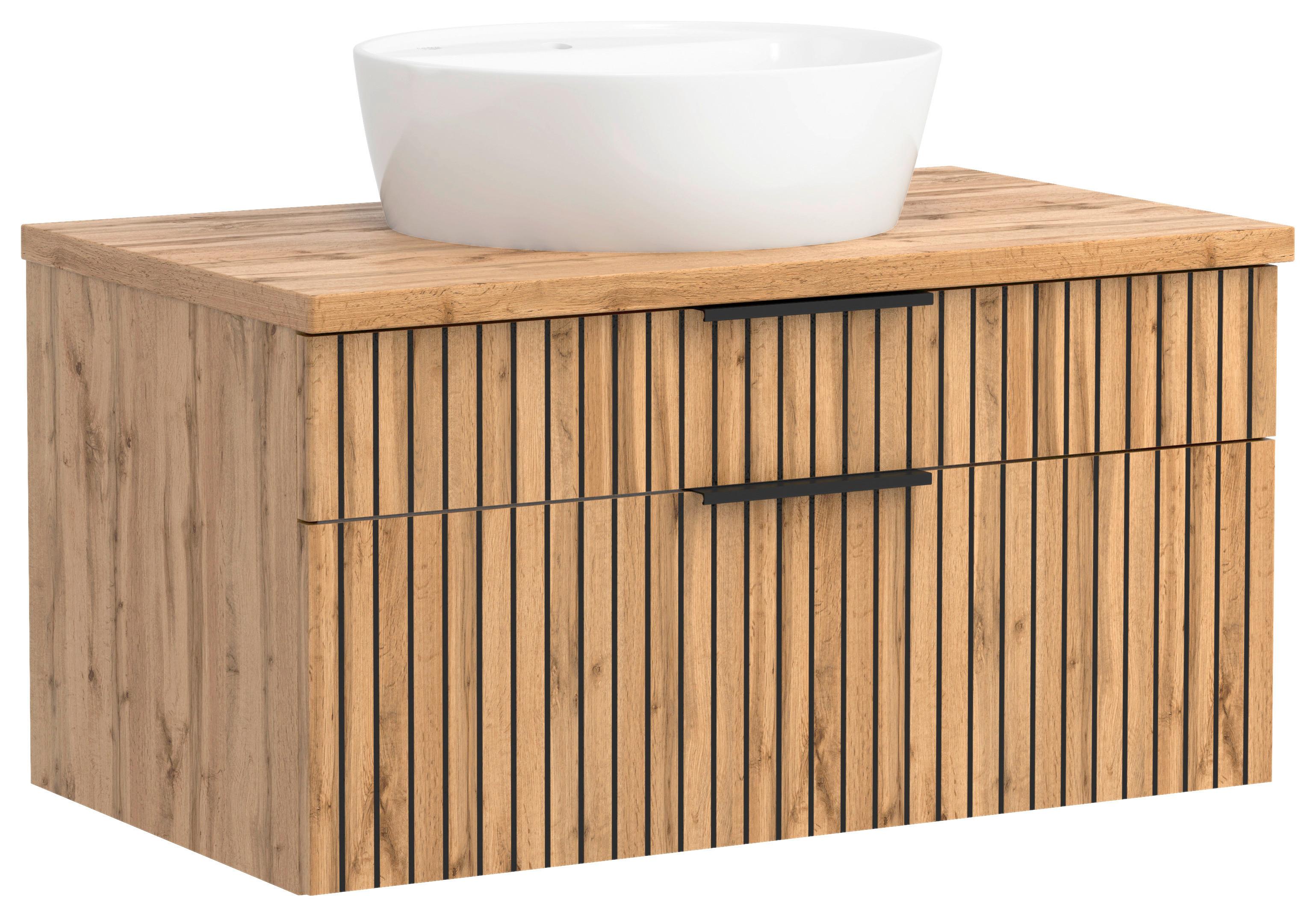 Waschbecken mit Unterschrank Chester B: 80 cm - Eiche Wotan/Schwarz, MODERN, Keramik/Holzwerkstoff (80cm) - Held