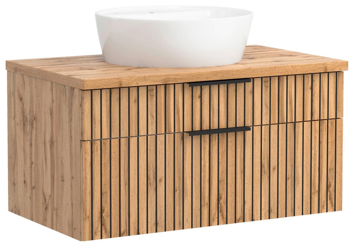 Waschbecken Mit Unterschrank Chester B: 80 Cm - Eiche Wotan/Schwarz, MODERN, Keramik/Holzwerkstoff (80cm) - Held