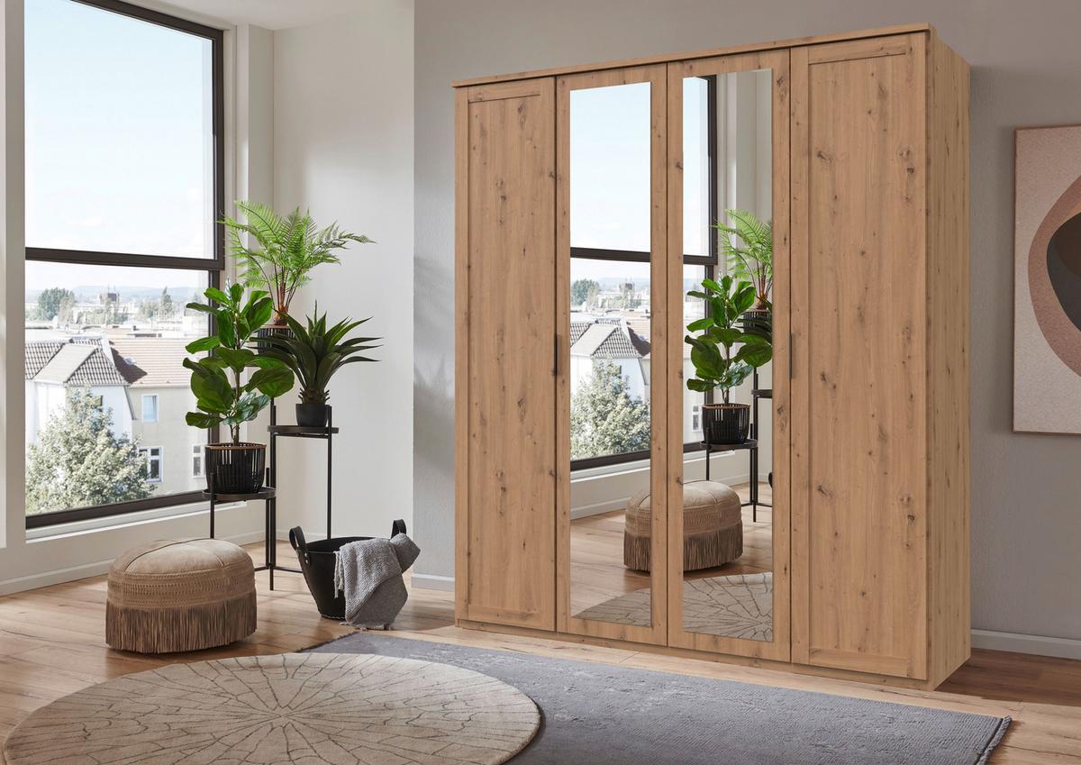 Drehtürenschrank Nadja Eiche Dekor B: 180 cm - Eiche Artisan, KONVENTIONELL, Glas/Holzwerkstoff (180/210/58cm) - MID.YOU