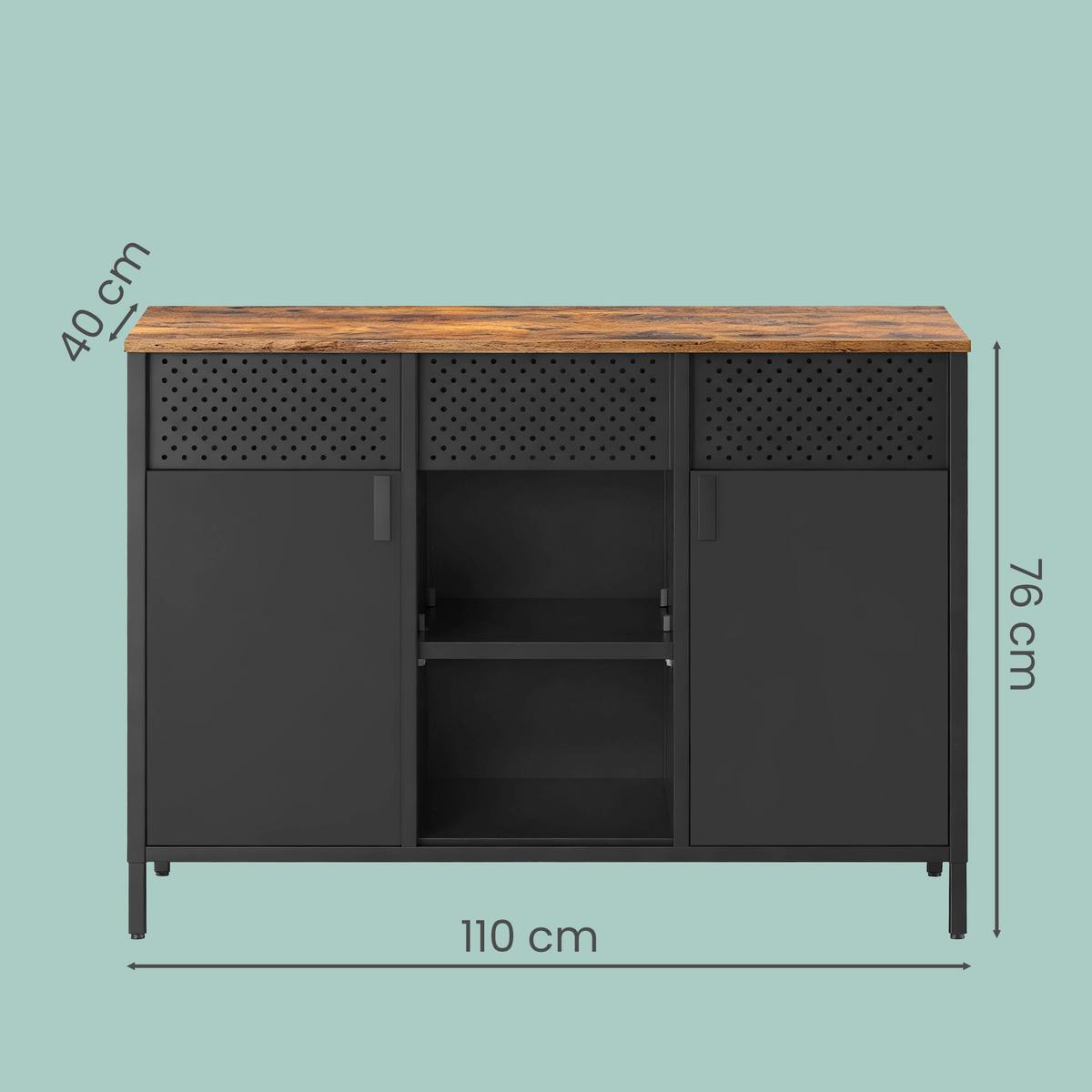KOMODA ČIERNA - hnedá/čierna, Trend, kov/kompozitné drevo (110/76/40cm) - Boxxx