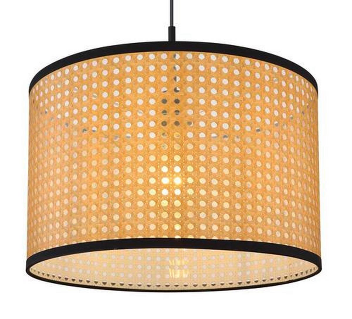 Hängeleuchte Grizzana H: 140 Cm 1-Flammig, Im Retro-Look - Schwarz/Naturfarben, Natur, Kunststoff/Metall (45/140cm) - Globo