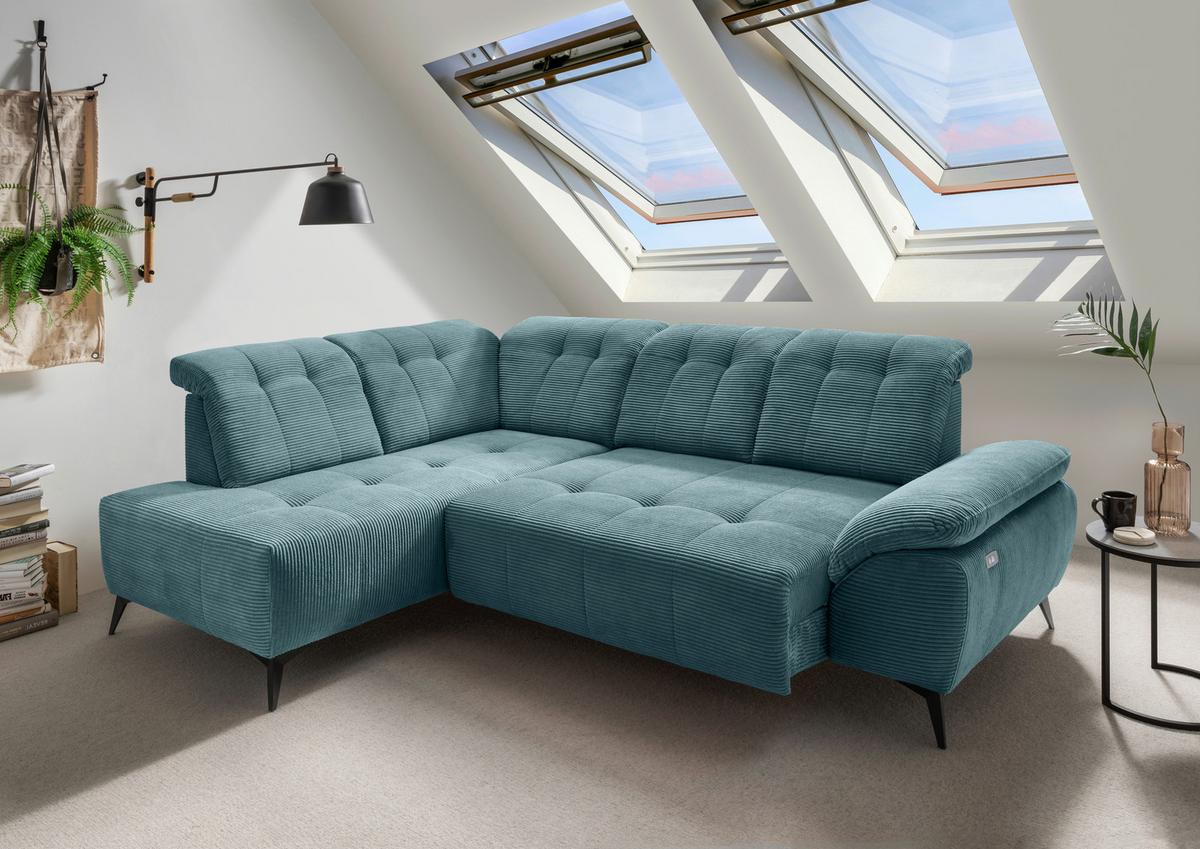 Ecksofa Fiore, Petrol S: 200x272 cm - Petrol/Schwarz, MODERN, Textil (200/272cm) - Livetastic