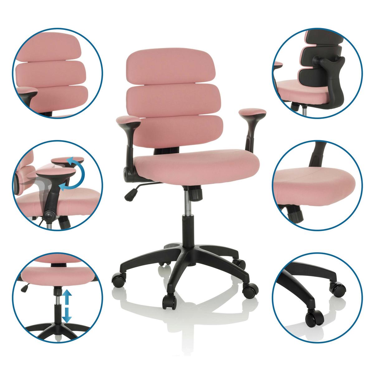 Jugenddrehstuhl Kid Ergolino B mit Armstützen Rosa Bis 100 Kg - Schwarz/Rosa, Basics, Kunststoff/Textil (62/86-97/62cm) - MID.YOU