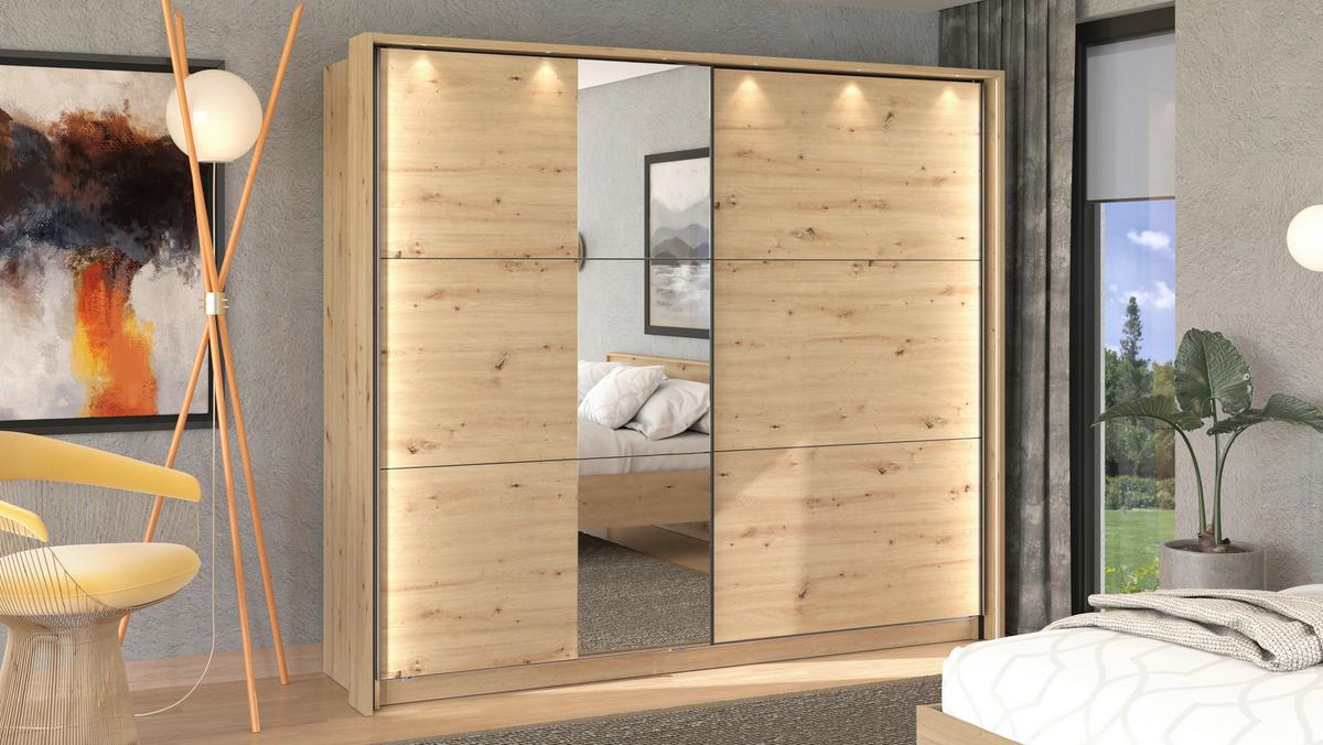 Tolóajtós Szekrény Sierra 236/210 Cm - Artisan tölgy, Basics, faalapú anyag (236,5/210/62,5cm)