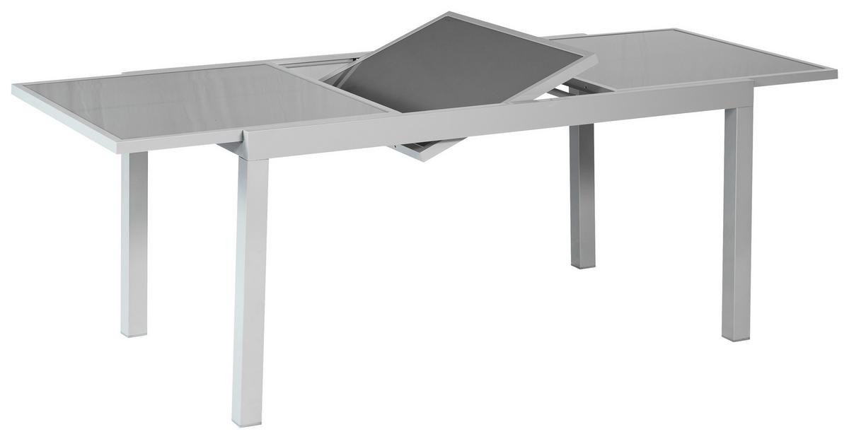 Gartentisch ausziehbar Metall/ Glas L: 140-200 cm - Silberfarben, KONVENTIONELL, Glas/Metall (140-200/90/75cm) - Gardenson