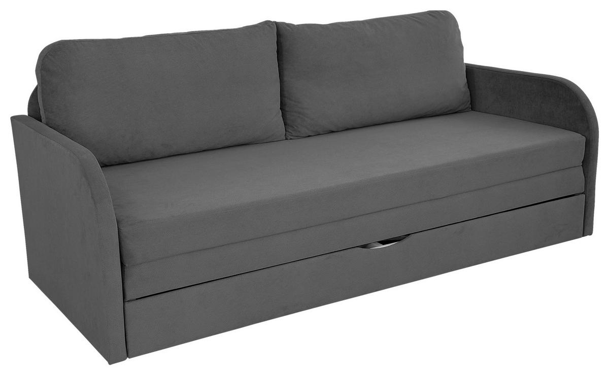 Schlafsofa mit Bettkasten Milan Dunkelgrau B: 203 cm - Dunkelgrau/Schwarz, Design, Textil (203/77/86cm) - MID.YOU