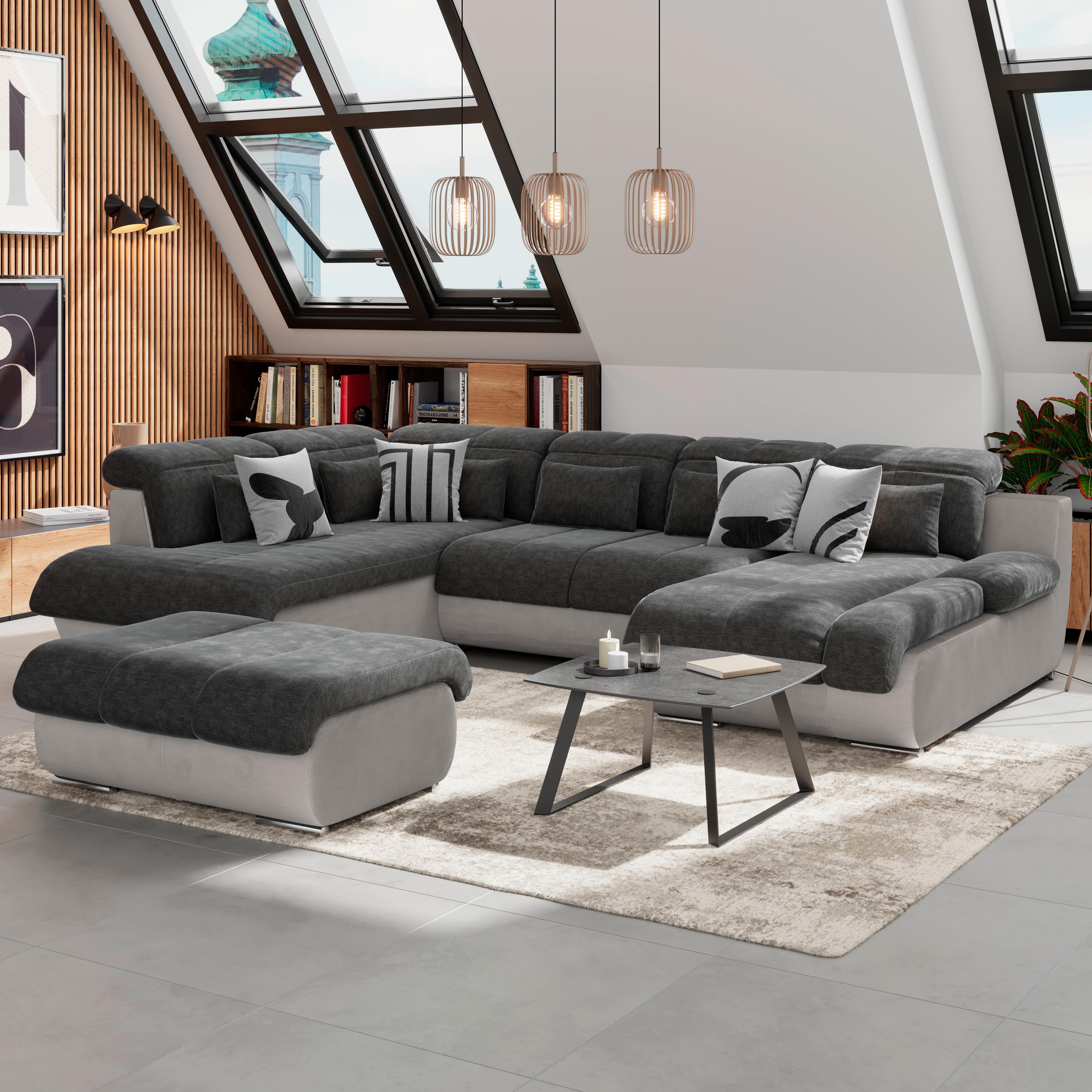 Wohnlandschaft Multi Mit Schlaffunktion Anthrazit/grau - Chromfarben/Anthrazit, MODERN, Textil (228/345/184cm)
