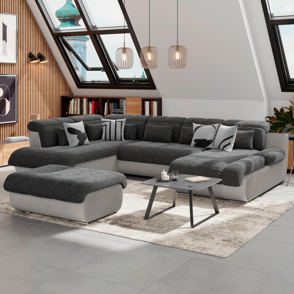 Wohnlandschaft Multi Mit Schlaffunktion Anthrazit/Grau - Chromfarben/Anthrazit, MODERN, Textil (228/345/184cm)