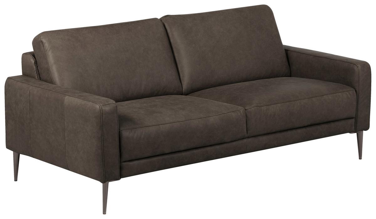 2-Sitzer-Sofa Spring, Fango B: 157 cm - Fango/Schwarzchrom, Design, Leder (157/85/92cm) - Livetastic