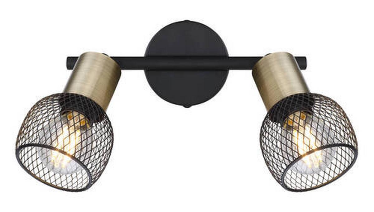 Strahler Fiastra 2-flammig Verstellbar L: 22 Cm - Schwarz, Basics, Metall (22/8/14cm) - Globo