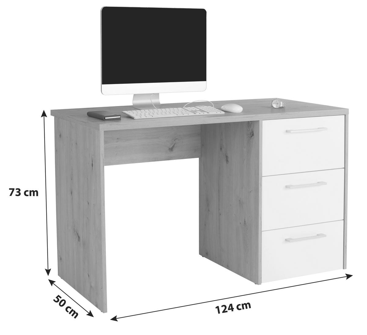 Schreibtisch mit Stauraum B 123,4cm H 73cm Box, Eiche - Eichefarben, MODERN, Holzwerkstoff (123,4/73/50cm) - Ondega