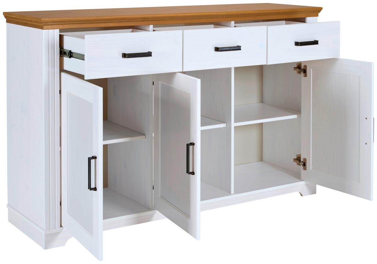 Kommode 166cm Maluno, Weiß - Eichefarben/Weiß, Design, Holz (166/104/48cm) - Livetastic