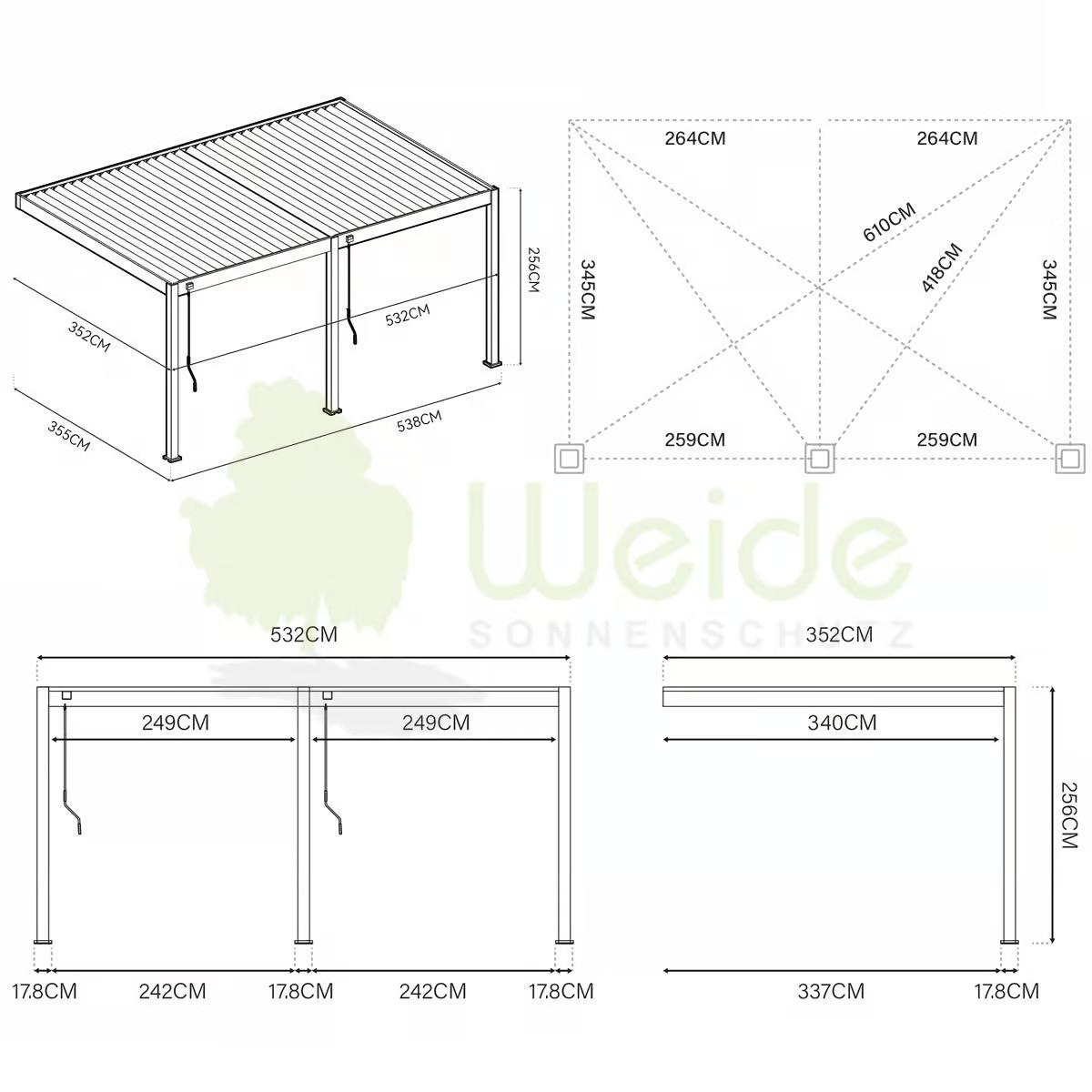 Pavillon Deluxe 530x360cm Wetterfest, Gartenpavillon - Anthrazit, Basics, Metall (530/255/360cm) - WEIDE