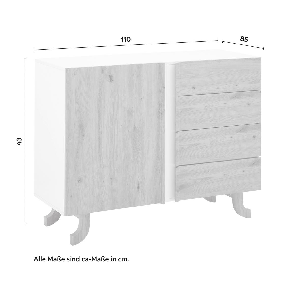 Široká komoda VIRA farby dubu/biela - biela/farba borovice, Modern, drevo (110/43/85cm) - Bessagi Home